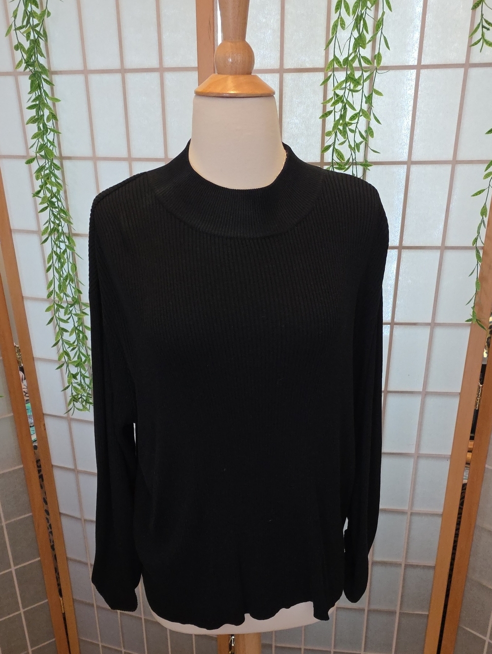 Coldwater Creek Black Ribbed Mock Neck Pullover